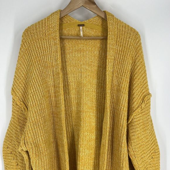 🍂🍁Free People 🤩 Oversized Sweater Womens Mustard Yellow High Hopes Cardigan🥰 - Picture 2 of 9
